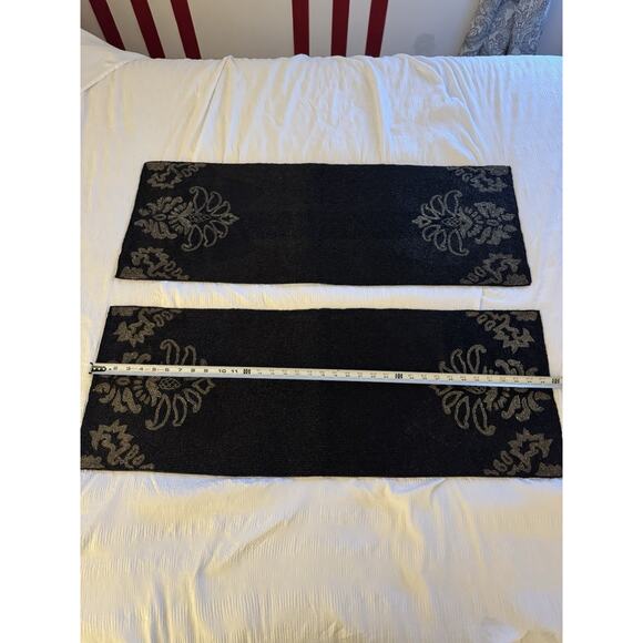 Lot of 2 Bella Lux Black Silver Beaded Table Runners Floral Holiday Collection - Picture 3 of 6